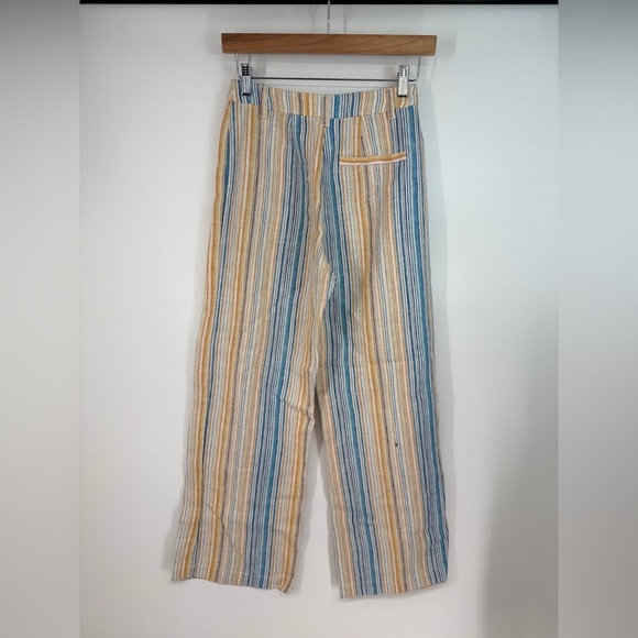 Reformation Pinstripe Beachy Boho Linen High Rise Button Up Wide Leg Pants - Picture 2 of 3